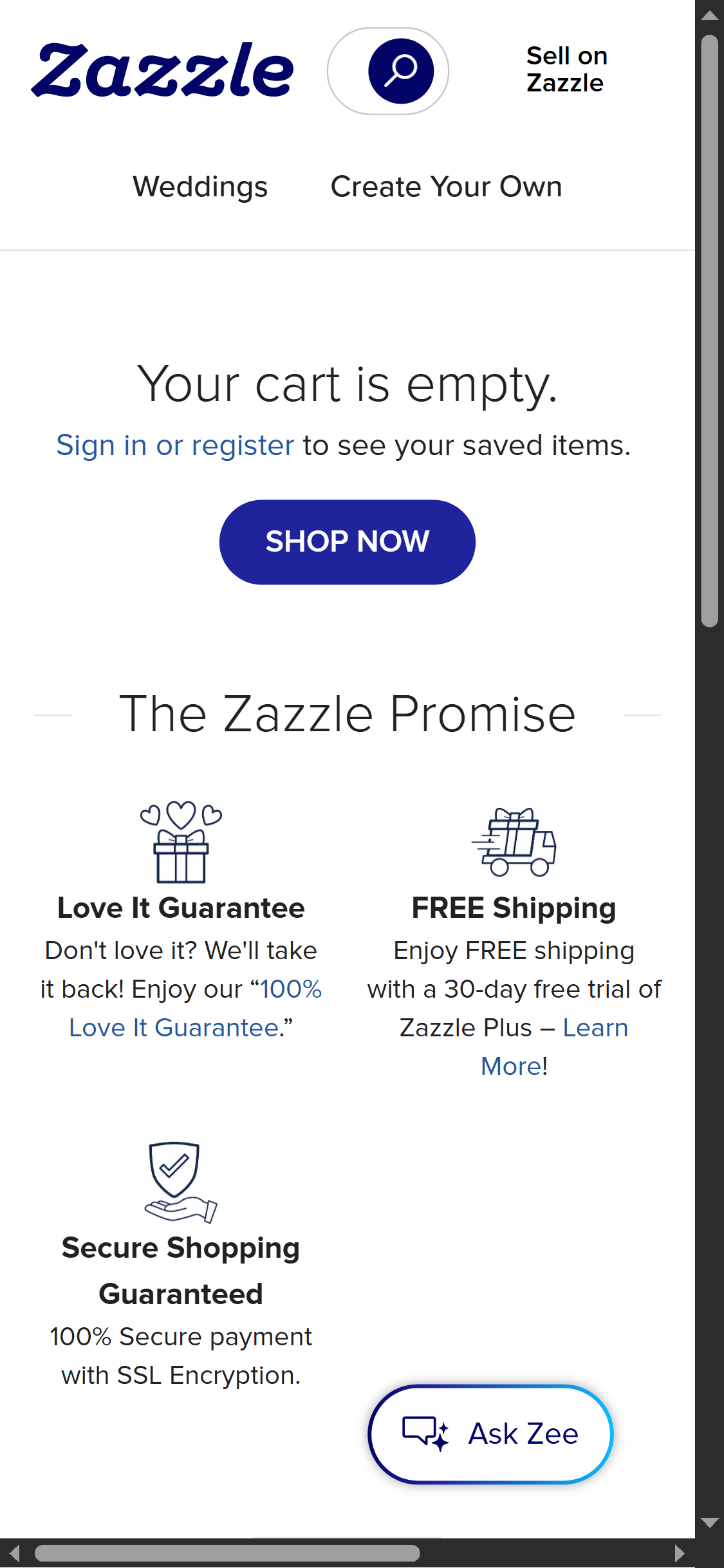 Zazzle — Zazzle Promise trust badges near checkout