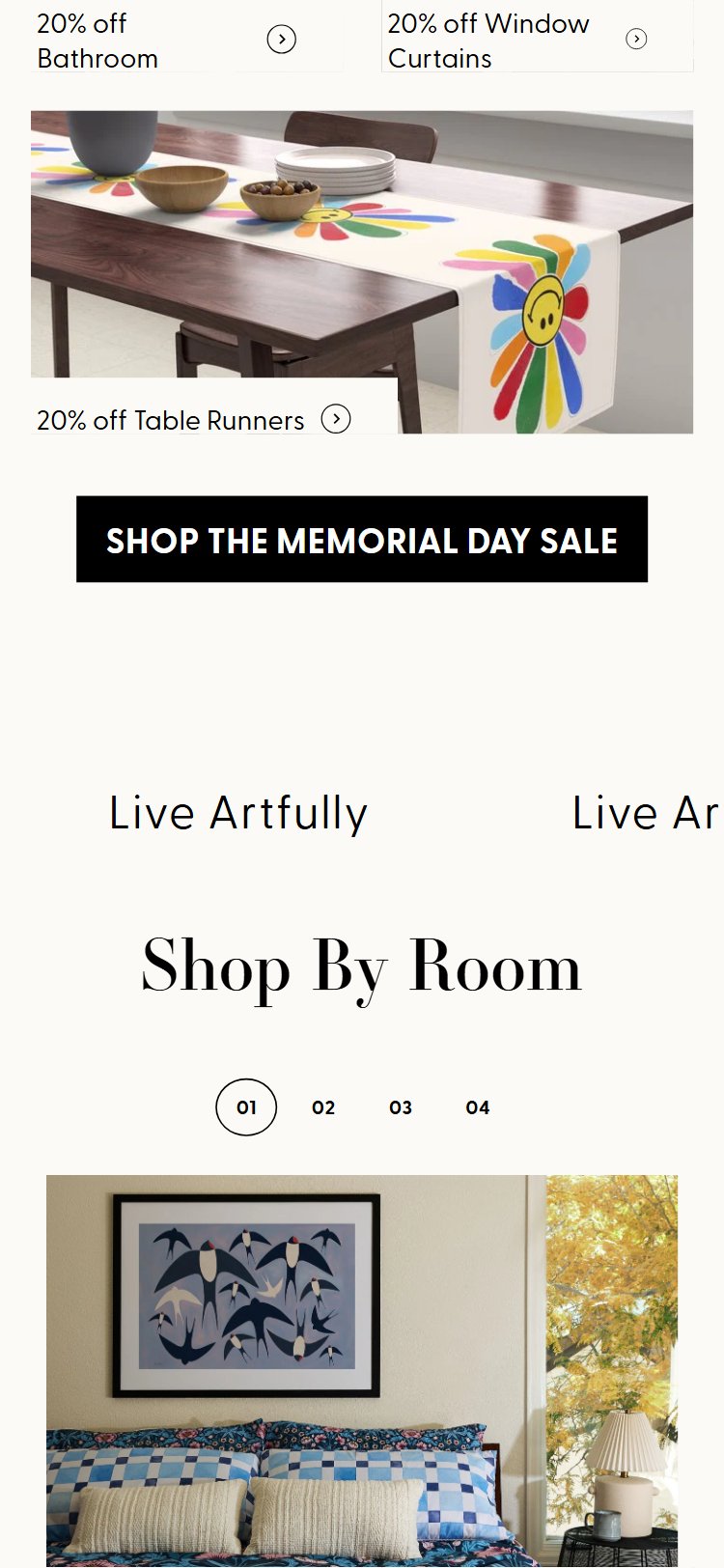 Society6 homepage scroll â€” artist community messaging present but no actual artist spotlight or profile card
